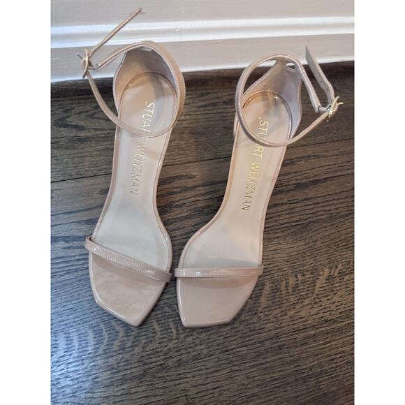Stuart Weitzman Nudist Curve Nude Patent Leather Stilleto Sandals Womens 9.5 NEW - Picture 10 of 16